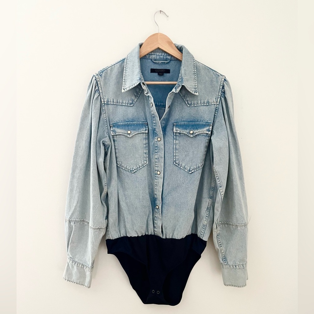 ALL SAINTS blue denim western style top L